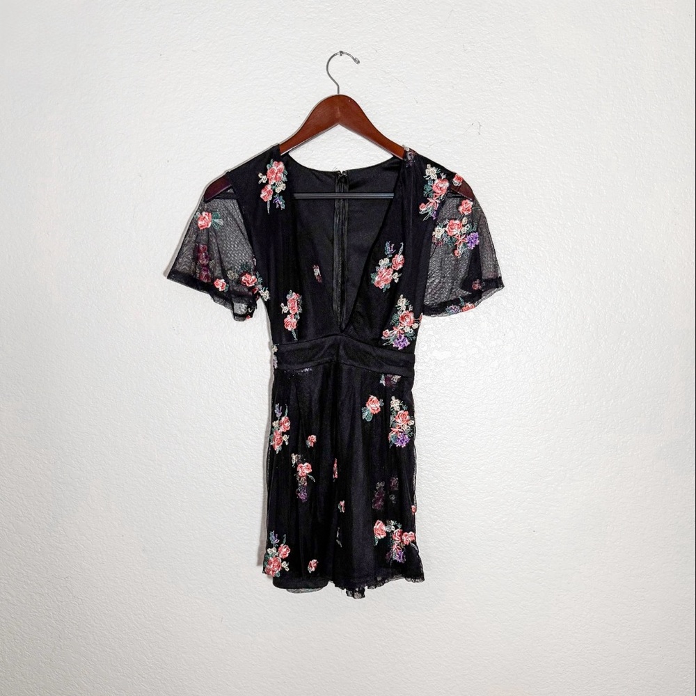 Floral Embroidered Black Romper